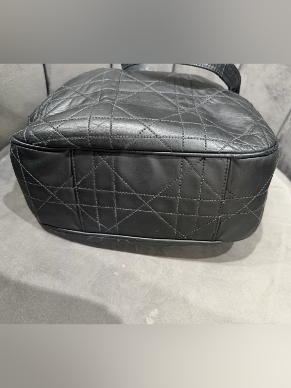 Vintage Christian Dior Shoulder Bag Cannage Quilted Black Leather bucket bag - Picture 7 of 16